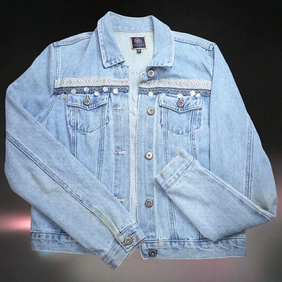 Boom boom Jeans fringe silver discs blue denim jean jacket - Picture 1 of 6